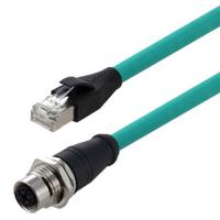 trg611-t6t-05m L-ComTRG, 5m Cat6a, Green M12 to Male RJ45 Male, Copper Braid Shielded, Terminated PVC Sheath