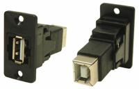 218-8309 RS PRO Straight, Panel Mount, Socket to Socket- Dual Port Type A to B 2.0 USB Connector