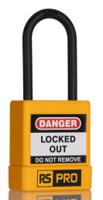 180-6822 RS PRO Yellow ABS, Nylon Safety Lockout Padlocks, 5mm Shackle, 46mm Attachment