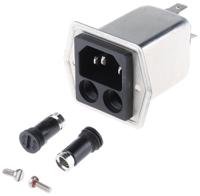 57070401312 Schurter 4A, 250 V ac Male Panel Mount Filtered IEC Connector 5707.0401.312, Solder