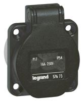 0-576-73 Legrand IP54 Black Panel Mount 2P + E Industrial Power Socket, Rated At 16A, 250 V