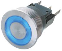 124166241124000 Schurter Illuminated Push Button Switch, Momentary, Panel Mount, 19mm Cutout, SPDT, Blue LED, 250V ac, IP40