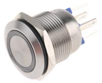 mpi00228bl24 Bulgin MPI002 Series Illuminated Push Button Switch, Momentary, Panel Mount, 19.2mm Cutout, SPST, Blue LED, 24V dc, IP66