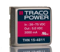 thn-15-4811 TRACOPOWER THN 15 DC-DC Converter, 5V dc/ 3A Output, 36 → 75 V dc Input, 15W, Through Hole, +85°C Max Temp -40°C