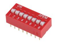 nds-08-v APEM 8 Way Through Hole DIP Switch SPST, Raised Actuator