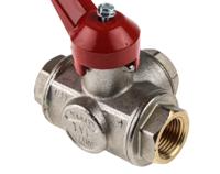 486-243 RS PRO Brass Reduced Bore, 3 Way, Ball Valve, Threaded, BSPP 1/2in, 40bar Operating Pressure