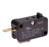 v-15-2c26-k Omron Plunger Microswitch, PCB Terminal, 15A at 250Vac VA, 600mA at 125Vdc VA, SPST, IP40