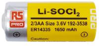 192-3538 RS PRO Lithium Thionyl Chloride 3.6V, 2/3 AA 2/3 AA Battery