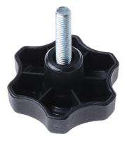 161-199 RS PRO Black Multiple Lobes Clamping Knob, M8, Threaded Stud