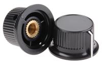 259-7045 RS PRO 28mm Black, Grey Potentiometer Knob for 6mm Shaft Splined