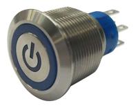 175-9688 RS PRO Illuminated Push Button Switch, Panel Mount, 22.2mm Cutout, DPDT, Blue LED, 250V ac, IP67