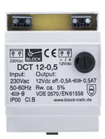 dct12-05 Block DCT Linear DIN Rail Power Supply, 230V ac ac Input, 12V dc dc Output, 500mA Output, 6W
