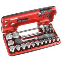 s360dbox412 Facom 22-Piece Metric 1/2 in Standard Socket Set with Ratchet, 12 point