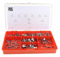 292-524 RS PRO 200 Piece Zinc Plated Steel O Clip Hose Clip Kit, 5 → 7mm and 23 → 27mm Inside Diameter