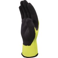 vv73307 Delta Plus APOLLON VV733 Black, Fluorescent Yellow Polyester Polyester Work Gloves, Size 7, Latex Coating