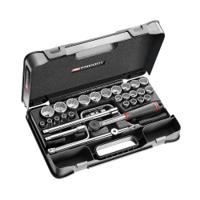 s161-5p12 Facom 30-Piece Metric 1/2 in Standard Socket Set with Ratchet, 12 point