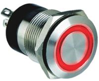 mpi00228rd6 Bulgin MPI002 Series Illuminated Push Button Switch, Momentary, Panel Mount, 19.2mm Cutout, SPST, Red LED, 24V dc, IP66