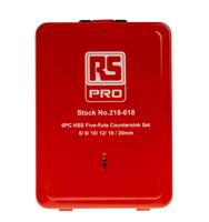 218-618 RS PRO HSS Countersink Drill Bit Set, 6 mm, 8 mm, 10 mm, 12 mm, 16 mm, 20 mm Head, 5 Flute(s), 90°, 6 Piece(s)