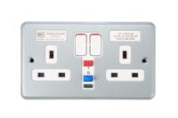 k6231-alm MK Electric 13A, BS Fixing, Active, 2 Gang RCD Socket, Steel, Surface Mount , Switched, 250 V ac, Grey