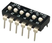 ikd0600101 APEM 6 Way Through Hole DIP Switch SPST, Raised Actuator Slide Actuator