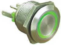 mpi002rpgn24 Bulgin MPI002 Series Illuminated Push Button Switch, Momentary, Panel Mount, 19.2mm Cutout, SPST, Green LED, 24V dc,