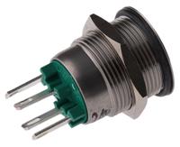 mpi00228gn24 Bulgin MPI002 Series Illuminated Push Button Switch, Momentary, Panel Mount, 19.2mm Cutout, SPST, Green LED, 24V dc,