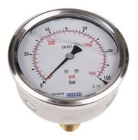 7656072 WIKA Analogue Pressure Gauge 100bar Back Entry 100mm Outside Diameter, UKAS