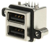 musbc11130 Amphenol Communications Solutions Right Angle, Through Hole, Socket- Dual Port Type A USB Connector