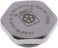 52103123 Lapp Blanking Plug, M20, Nickel Plated Brass, 26.4mm Diameter, Threaded