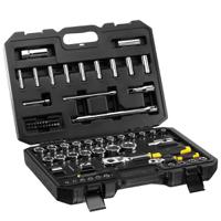 stmt82831-1 Stanley 72-Piece Metric 1/2 in; 1/4 in Deep Socket/Standard Socket/Bit Set with Ratchet, 6 point; Hex Bit; Phillips