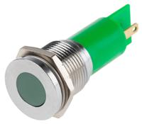 211-774 RS PRO Green Panel Mount Indicator, 24V ac/dc, 16mm Mounting Hole Size, Solder Tab Termination, IP67