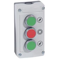 0-242-36 Legrand Push Button Control Station - SPST, SPST, Plastic, 3 Cutouts, Green, Red, Down Arrow, O, Up Arrow, IP66