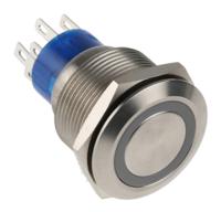 175-9729 RS PRO Illuminated Push Button Switch, Momentary, Panel Mount, 22.2mm Cutout, DPDT, Red/Green LED, 250V ac, IP67