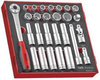 ted1227 Teng Tools 27-Piece Metric 1/2 in Deep Socket/Standard Socket Set with Ratchet, 12 point