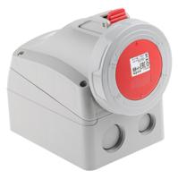 5-554-59 Legrand, P17 Tempra Pro IP66, IP67 Red Wall Mount 3P + N + E Industrial Power Socket, Rated At 32A, 415 V