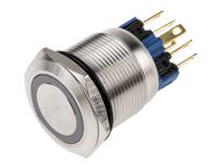 811-8516 RS PRO Illuminated Push Button Switch, Latching, Panel Mount, 22mm Cutout, SPDT, White LED, 250V ac, IP65, IP67