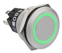 82-65512134 EAO 82 Series Illuminated Push Button Switch, Latching, Panel Mount, 22.3mm Cutout, SPDT, Green LED, 240V, IP65, IP67