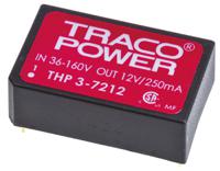 thp-3-7212 TRACOPOWER THP 3 DC-DC Converter, 12V dc/ ±125mA Output, 36 → 160 V dc Input, 3W, Through Hole, +85°C Max Temp