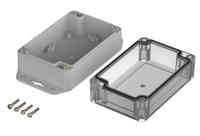 07712086-xm-120806-g-wl-7035 Bopla Euromas X Series Light Grey Polycarbonate Enclosure, IP66, IP68, IK07, Flanged, Clear Lid, 120 x 80 x 60.2mm