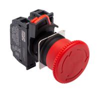 a22ne-m-p102-n Omron A22NE Series Twist Release Emergency Stop Push Button, Panel Mount, 22mm Cutout, 1 NO + 1 NC, IP65