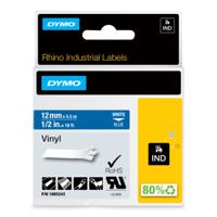 1805243 Dymo White on Blue Label Printer Tape, 18 ft Length, 12 mm Width
