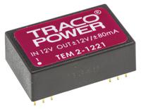 tem-2-1221 TRACOPOWER TEM 2 DC-DC Converter, ±12V dc/ ±80mA Output, 10.8 → 13.2 V dc Input, 2W, Through Hole, +60°C Max