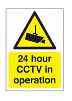 146-437 RS PRO Black, White, Yellow Polypropylene CCTV Sign, 24 Hour CCTV in Operation, English, Ideal to Warning the Public