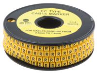 812-1029 RS PRO Slide On Cable Markers, Black on Yellow, Pre-printed "R", 3.6 → 7.4mm Cable