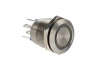 mpi00228bl Bulgin MPI002 Series Illuminated Push Button Switch, Momentary, Panel Mount, 19.2mm Cutout, SPST, Blue LED, 24V dc, IP66