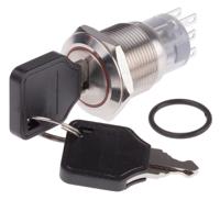 877-2009 RS PRO IP40 Key Switch, DPDT, 5 A 3-Way Flat-Key