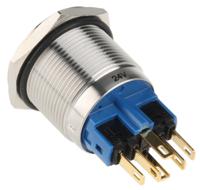811-8496 RS PRO Illuminated Push Button Switch, Latching, Panel Mount, 22mm Cutout, SPDT, Blue LED, 24V, IP65, IP67
