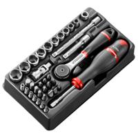 modr161-66 Facom 37-Piece Metric 1/4 in Standard Socket/Bit Set with Ratchet, 6 point