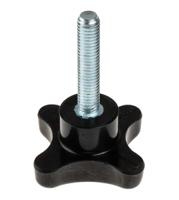 686-654 RS PRO Black 4-Arm Clamping Knob, M8, Threaded Stud