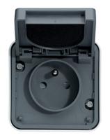 wnc100 Hager Cubyko Grey 1 Gang Plug Socket, 2 Poles, 16A, Outdoor Use